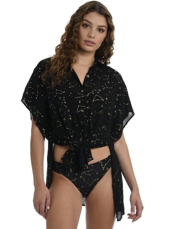 Sunshine 79 Tops - Sunshine 79 Black Gold Constellation Zodiac Button Down Tunic S/M NWT